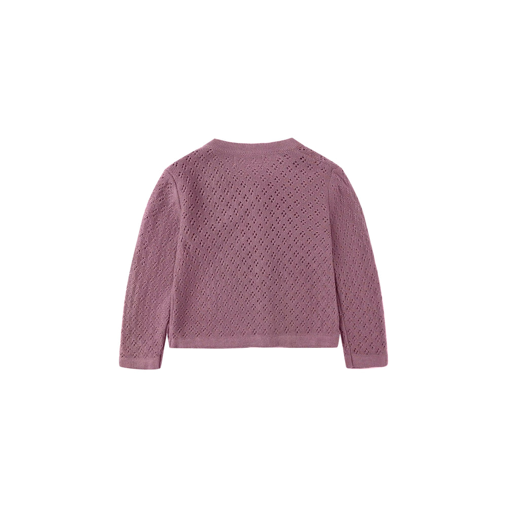Back view of the Mulberry Knit Cardigan showing relaxed fit and classic design.