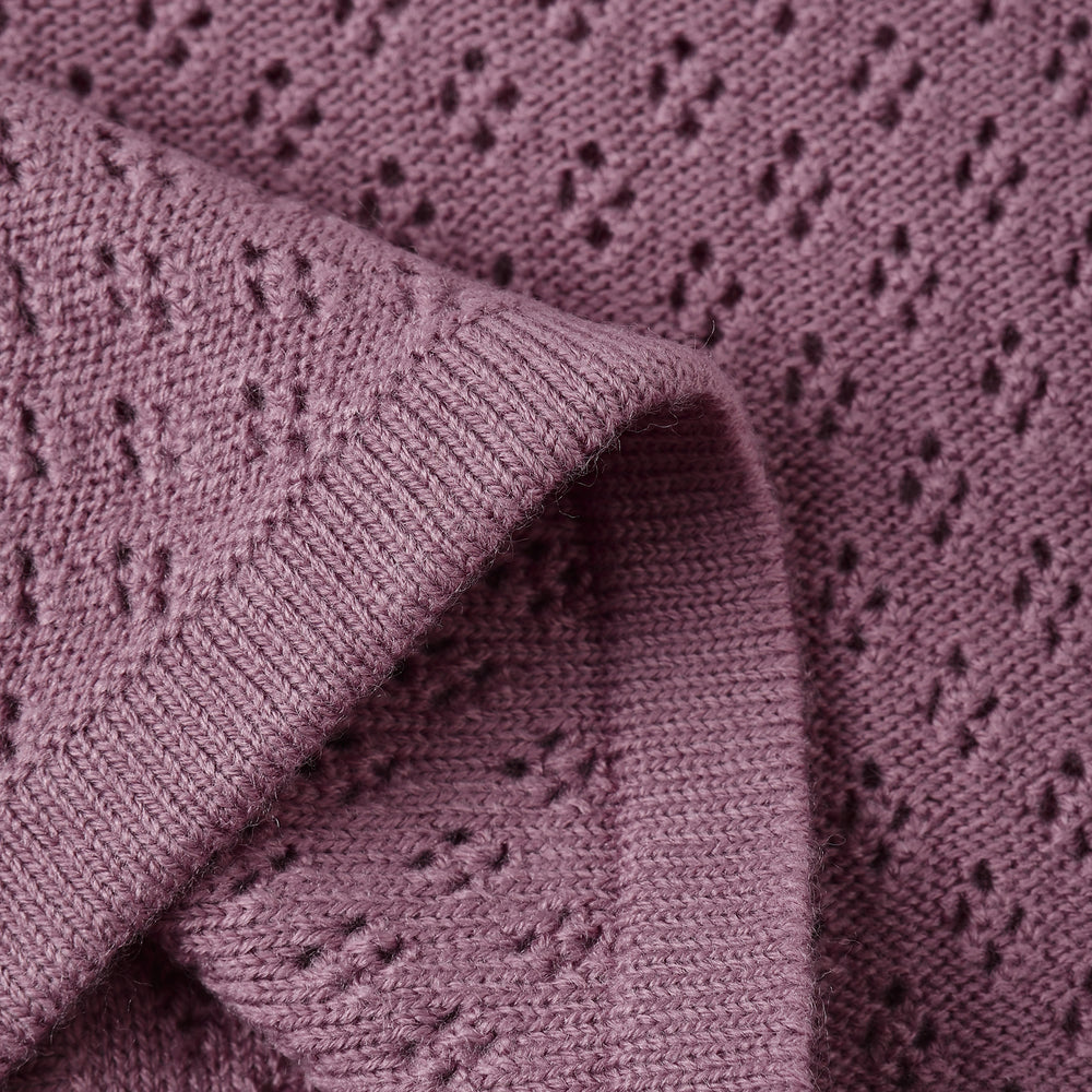 
                      
                        Close-up of button closure and knit texture on the Mulberry Knit Cardigan by Quincy Mae.
                      
                    