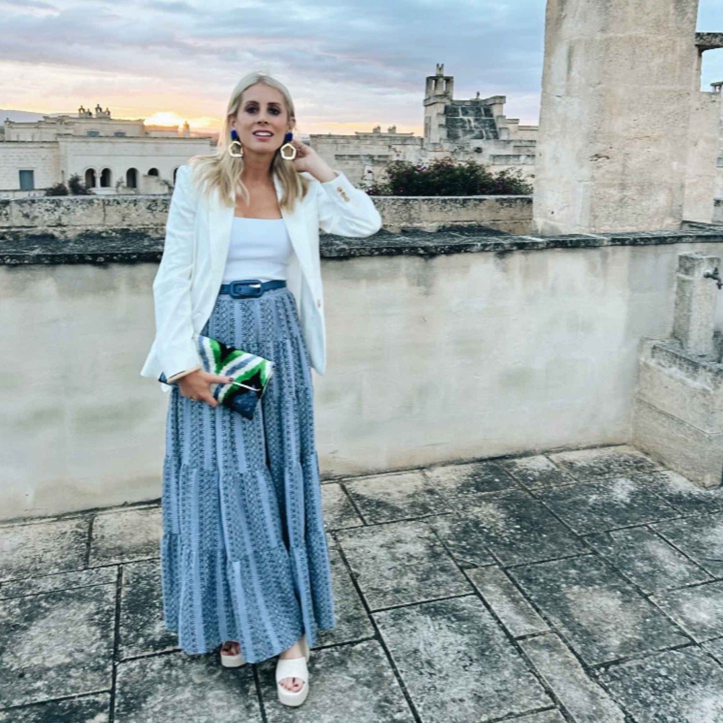 Full outfit lifestyle shot styled for day-to-night wear for travel