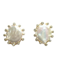 Lexi mother of pearl statement stud earrings in gold brass.