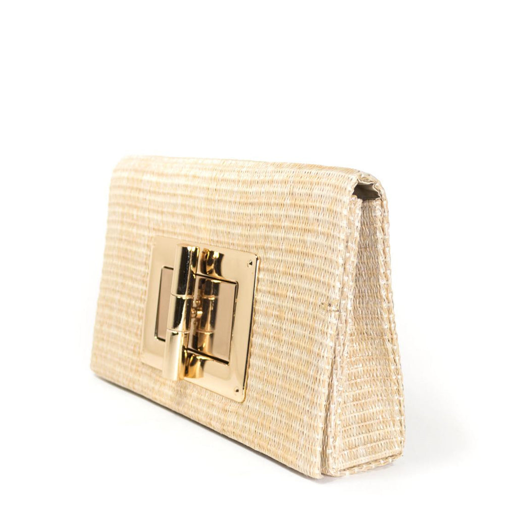 
                      
                        Side view of Lillian Clutch Purse, highlighting the sleek silhouette and stylish straw exterior
                      
                    