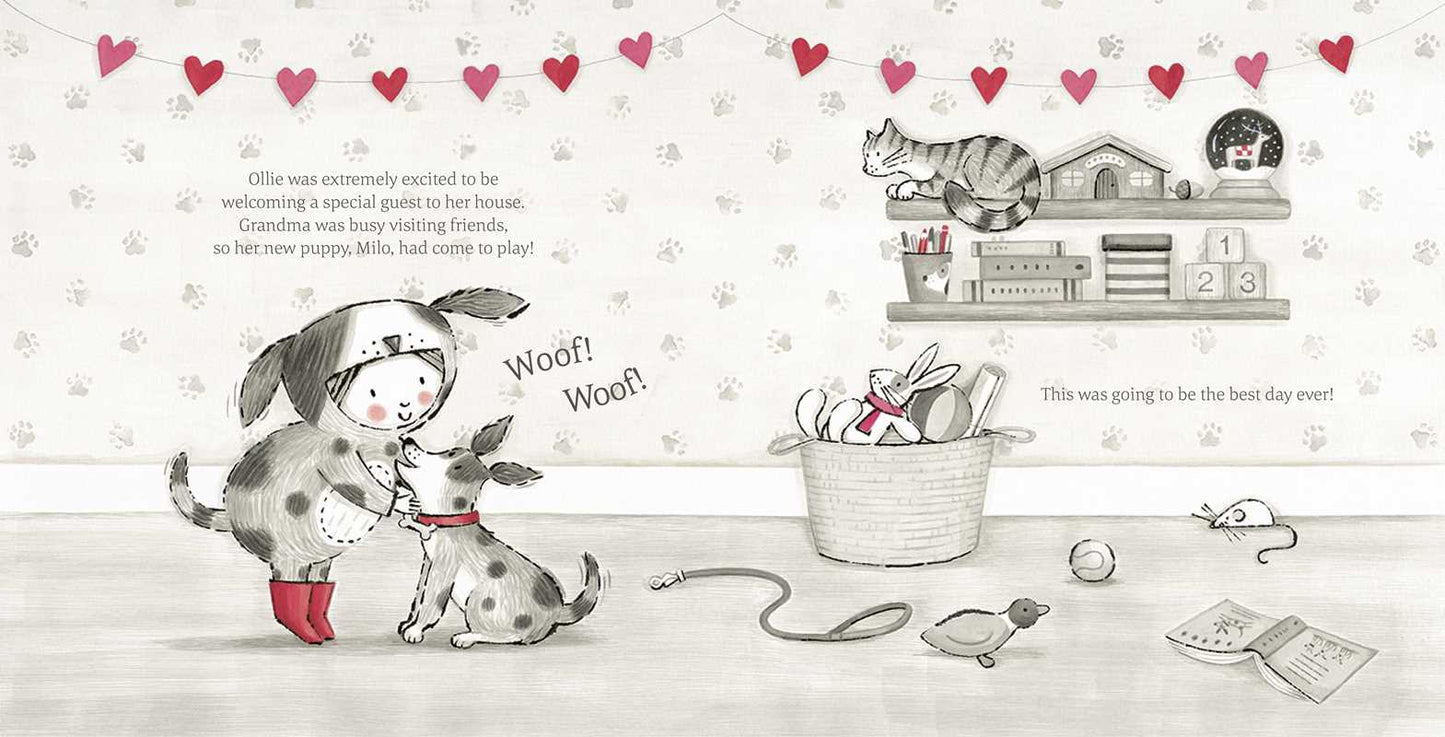 Close-up of interactive die-cut page from Little Puppy by Nicola Killen