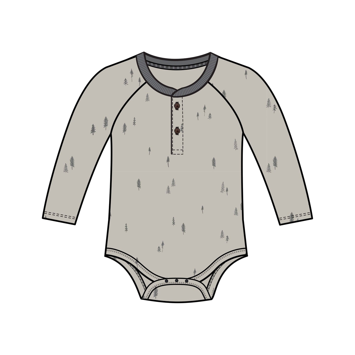 Front view of Lucas Raglan Henley Bodysuit in Pine by Colored Organics, made from soft organic cotton.