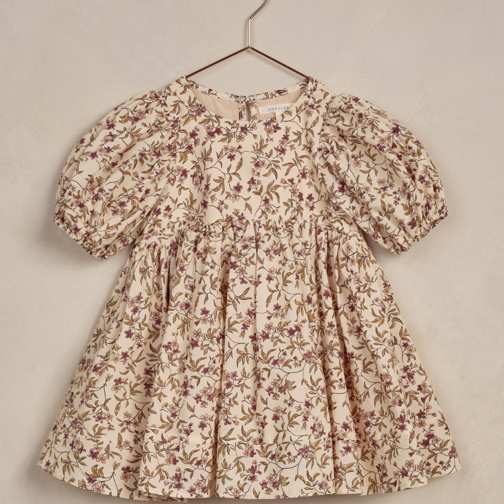 
                      
                        Flat lay of Luna Dress in fig floral, perfect for special occasions and family gatherings
                      
                    