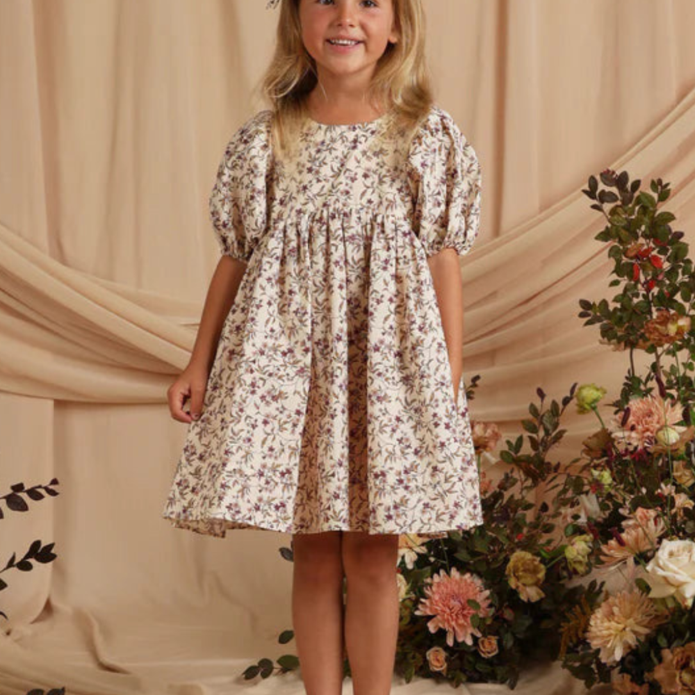 
                      
                        Full view of Luna Dress in fig floral by Noralee, ideal for weddings and holiday events
                      
                    