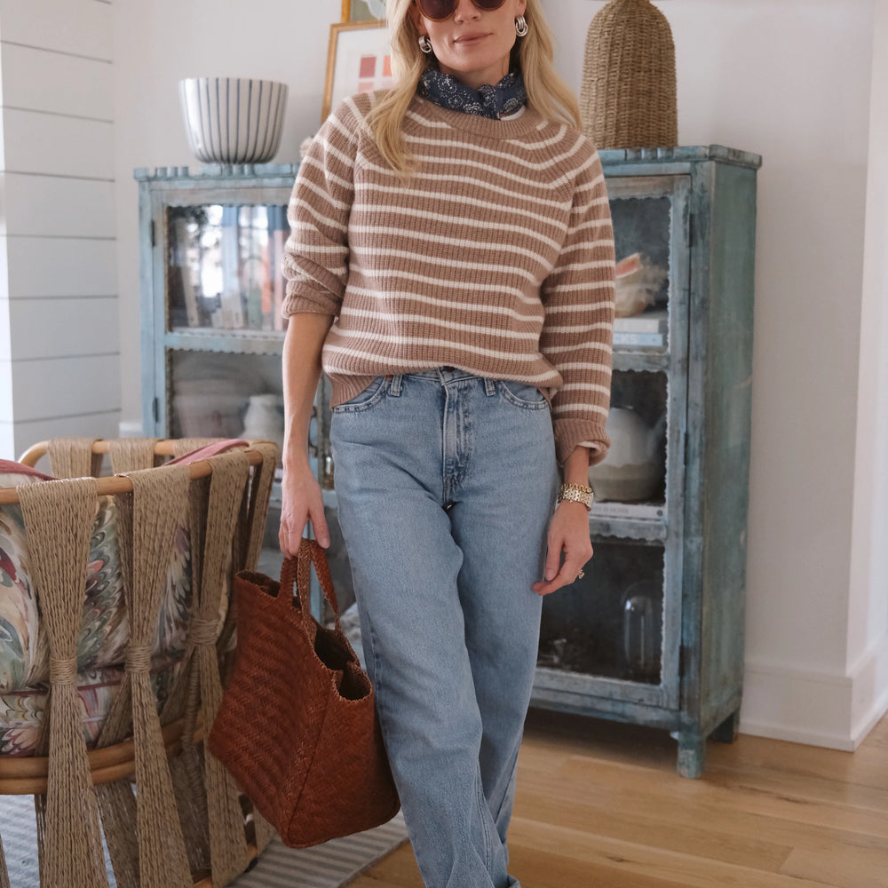 Marea Sweater paired with denim, demonstrating versatile styling options for both casual and chic looks.
