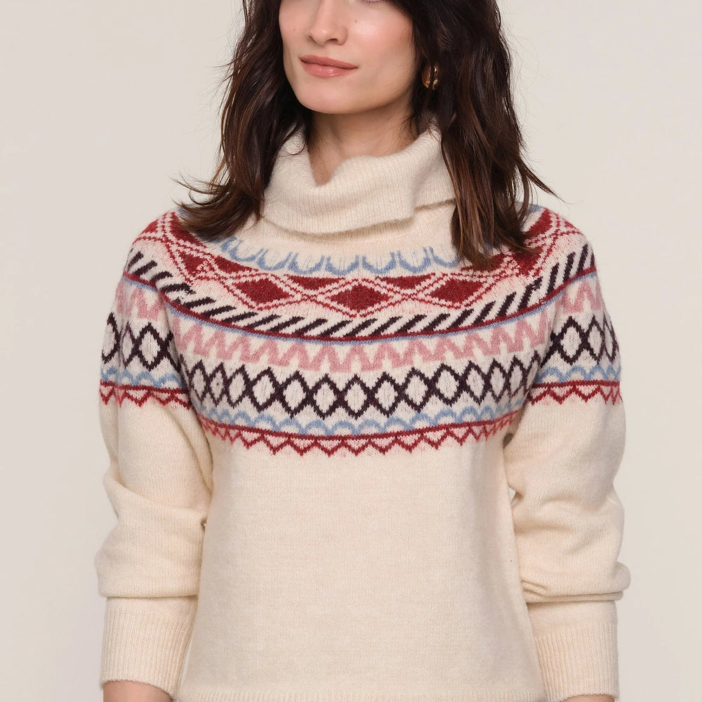 Front view of Mason Sweater in Ivory, featuring soft melange knit, relaxed fit, and cozy slouchy cowl neck