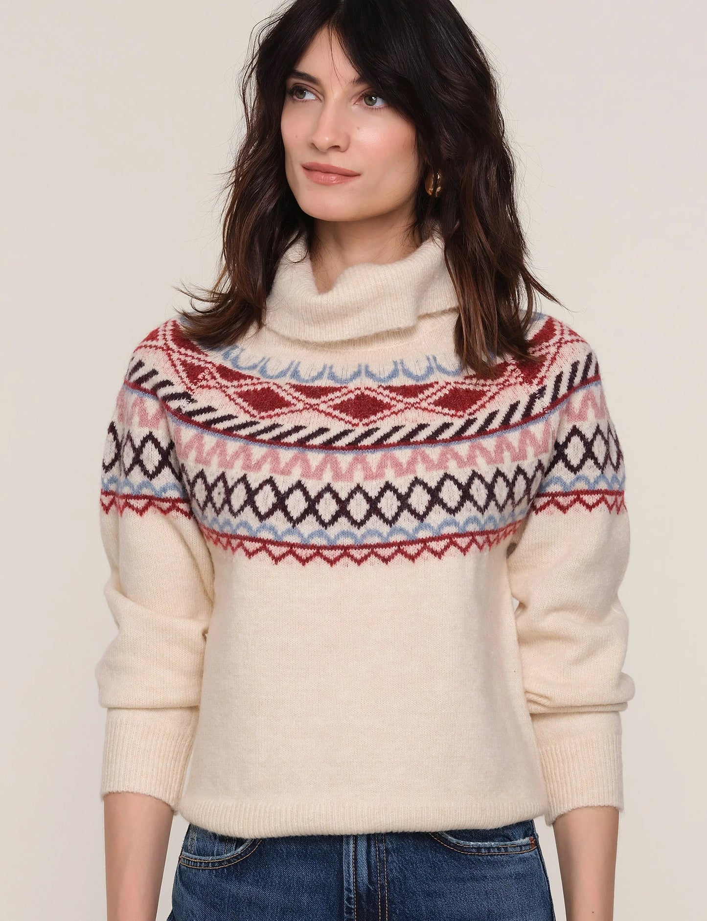 Front view of Mason Sweater in Ivory, featuring soft melange knit, relaxed fit, and cozy slouchy cowl neck