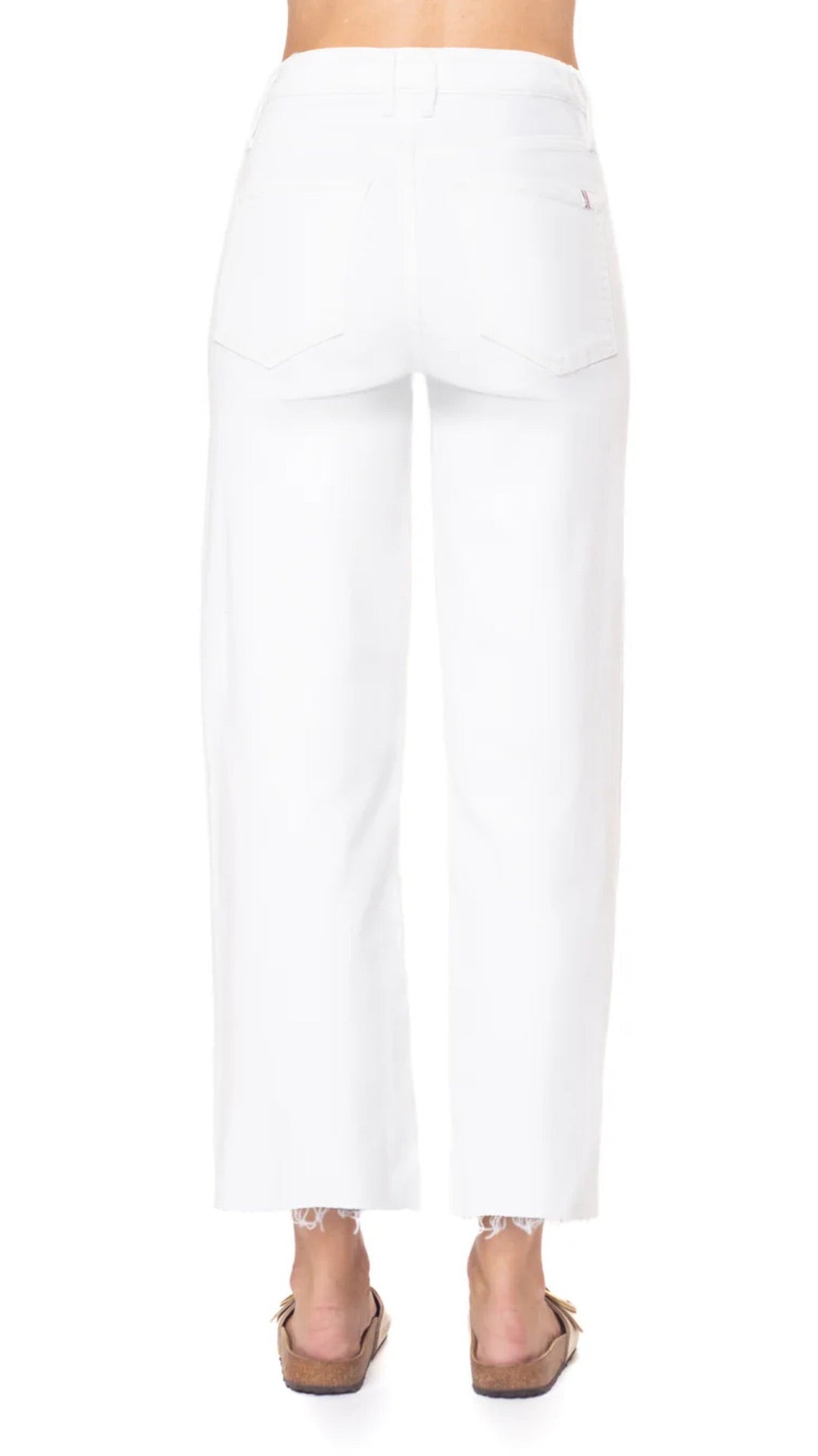 Back view of Morrison Denim Fly Girl Jeans in White – ethical denim with clean lines and wide-leg fit