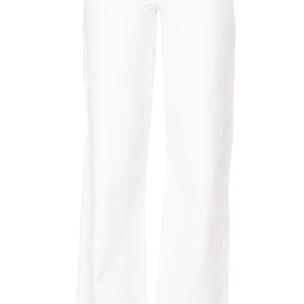 Front view of Morrison Denim Fly Girl Jeans in White – cropped wide-leg silhouette with flattering contour waistband