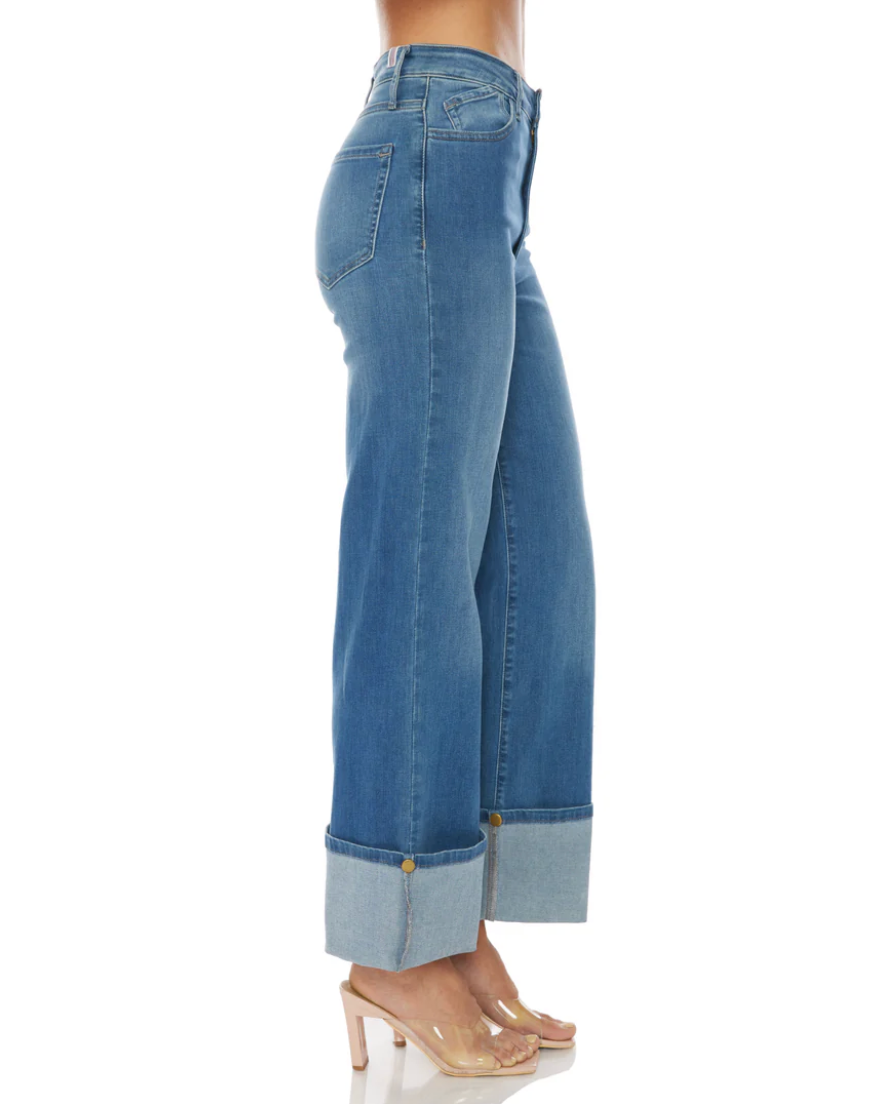 Morrison Denim Wide Cuff & Wide Leg Jeans, mid-rise retro wash, styled cuffed