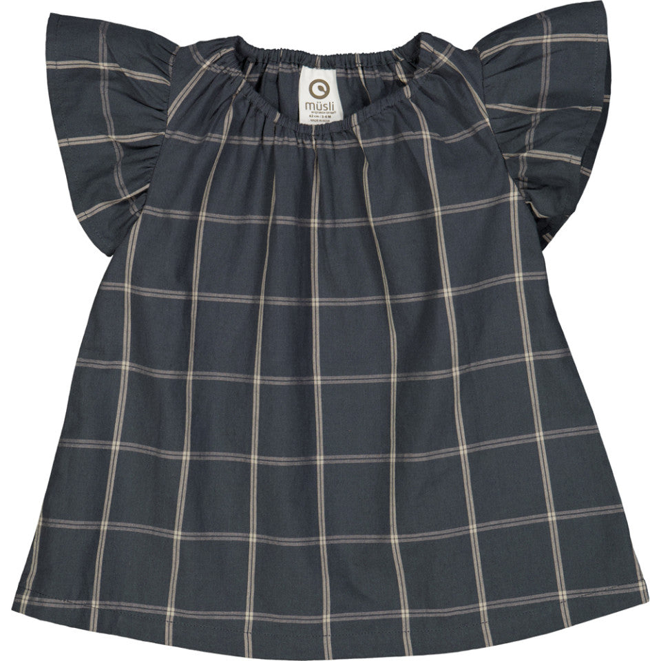 Organic Cotton Check Baby Dress with Ruffle Sleeves – Festive & Comfortable