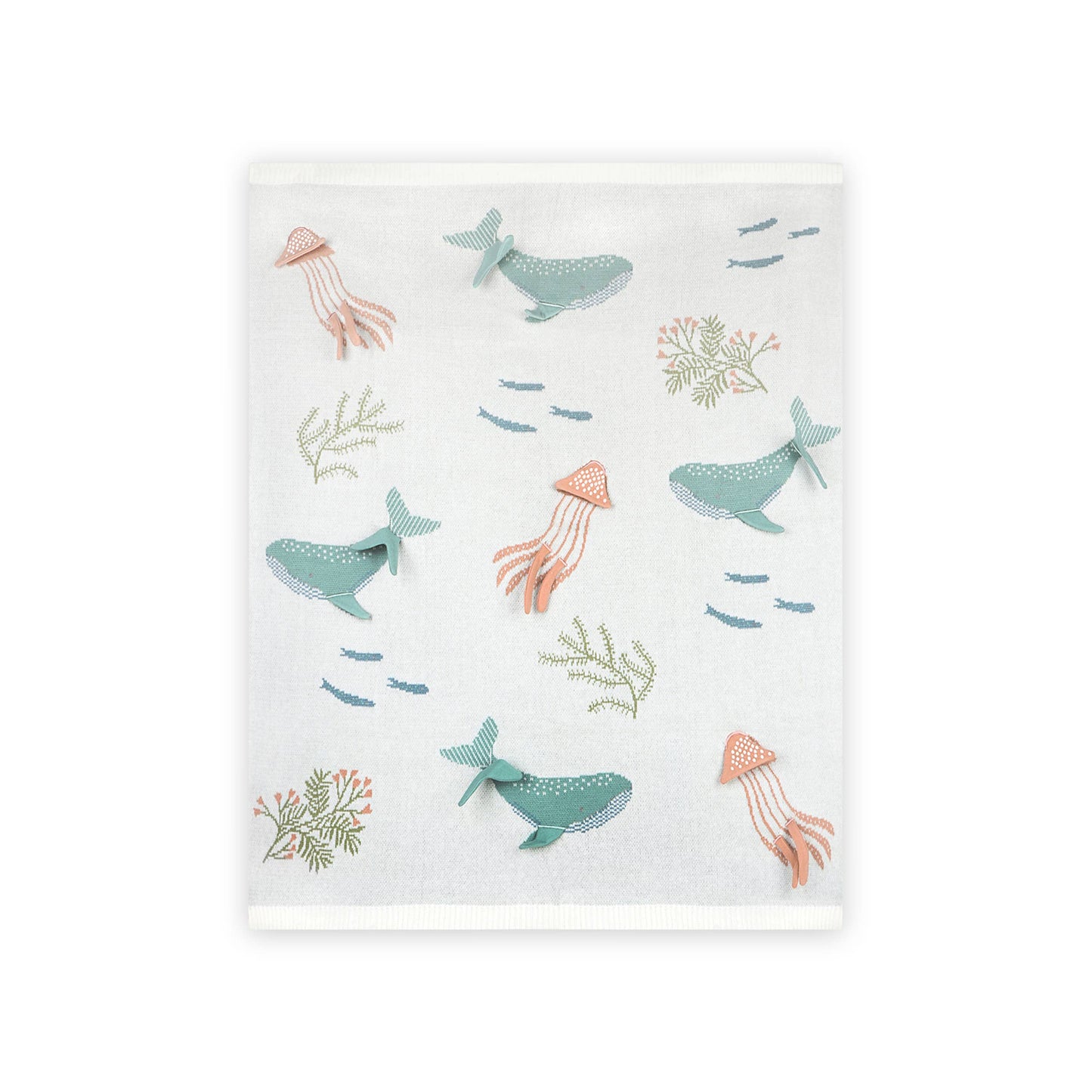 Ocean Jellyfish 3D organic baby blanket with whale and jellyfish details
