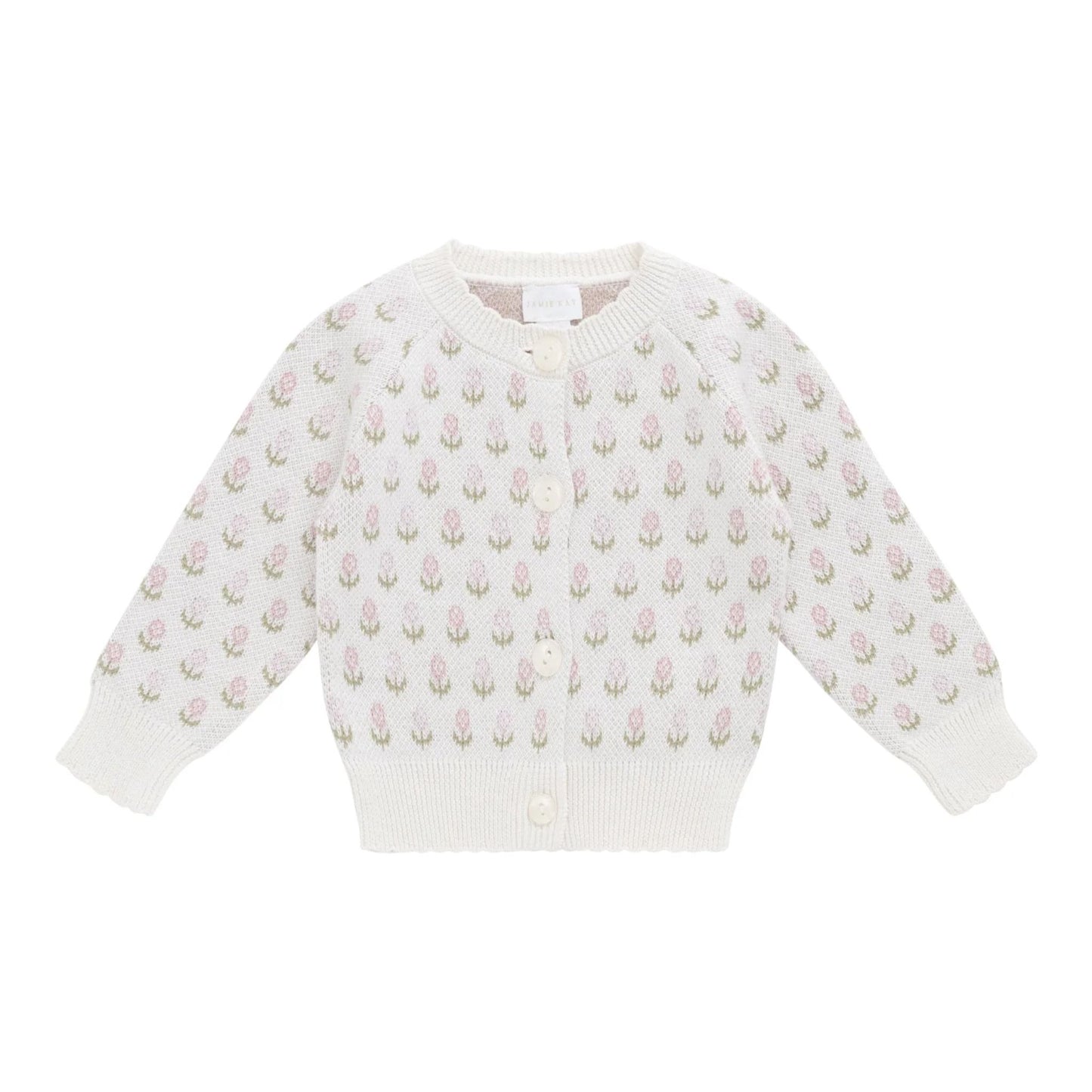 Jamie Kay Olivia Jacquard Organic Cotton Cardigan in Slightly Pink flat lay