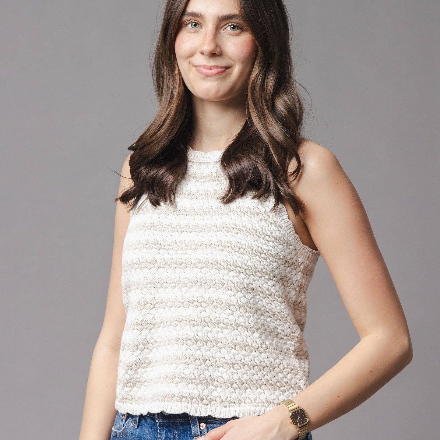 Organic Button Back Sweater Tank in certified organic cotton sweater knit — Grace & Haven boutique
