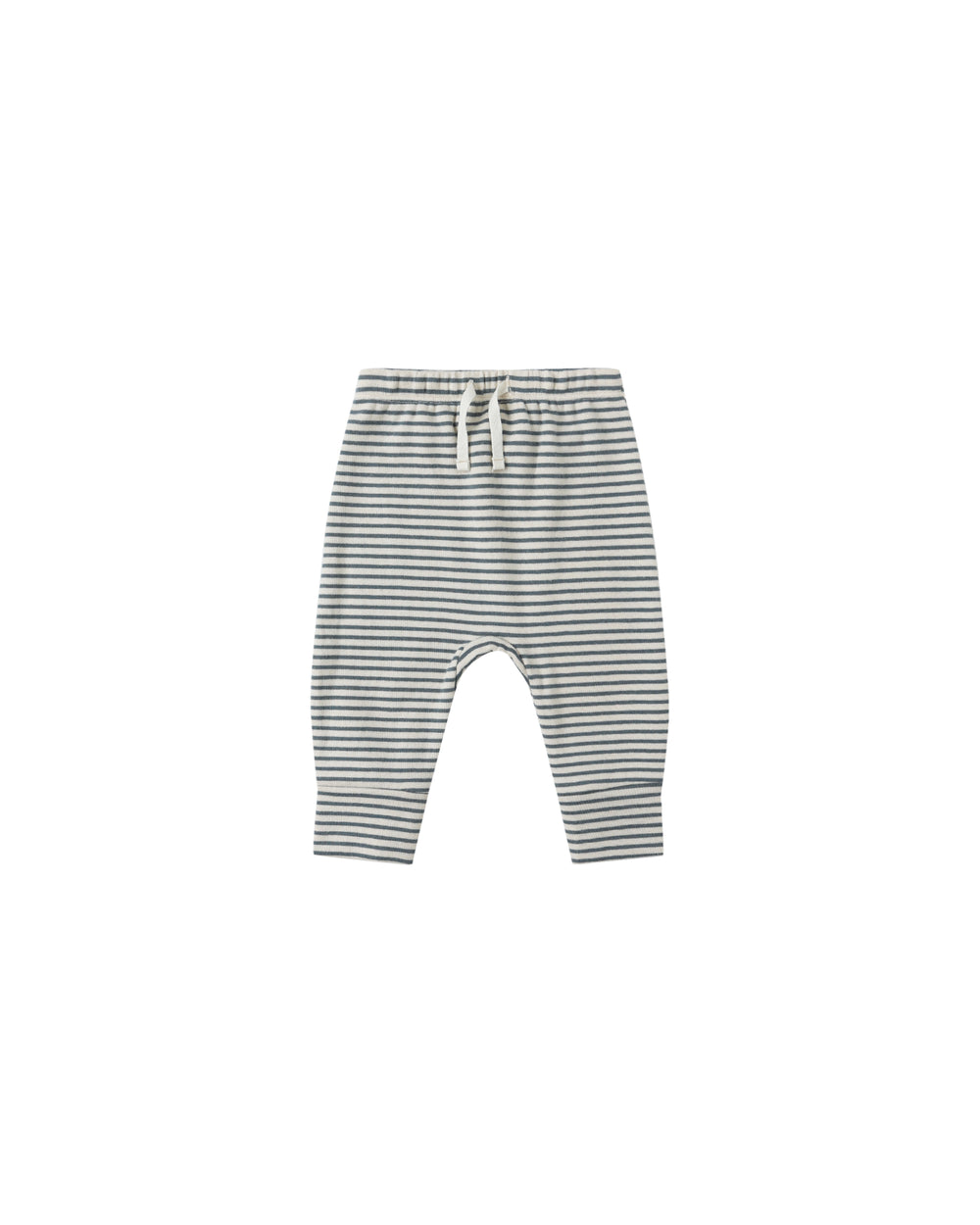 Front view of the Ocean Micro Stripe Drawstring Pant, showcasing the soft organic cotton fabric and subtle stripe pattern.