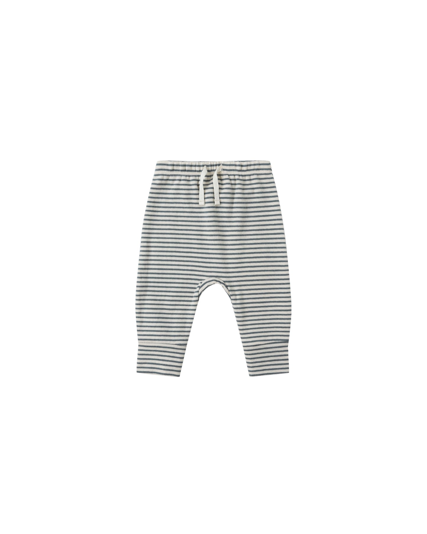 Front view of the Ocean Micro Stripe Drawstring Pant, showcasing the soft organic cotton fabric and subtle stripe pattern.