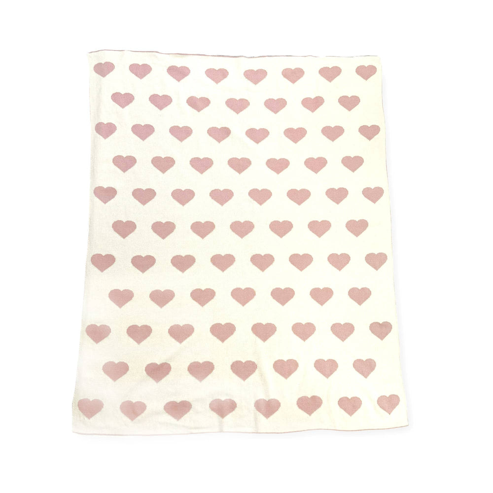 
                      
                        Flatlay back view of Viverano Reversible Organic Cotton Baby Blanket showing contrast heart pattern on reverse side
                      
                    