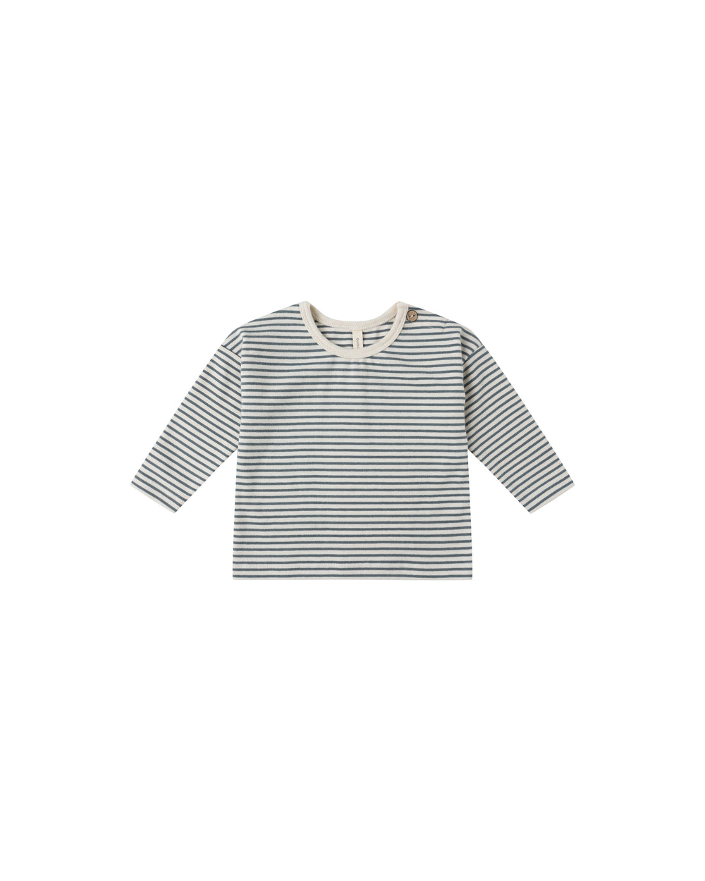 Front view of the Ocean Micro Stripe Organic Long Sleeve Tee by Quincy Mae, soft breathable cotton for kids.