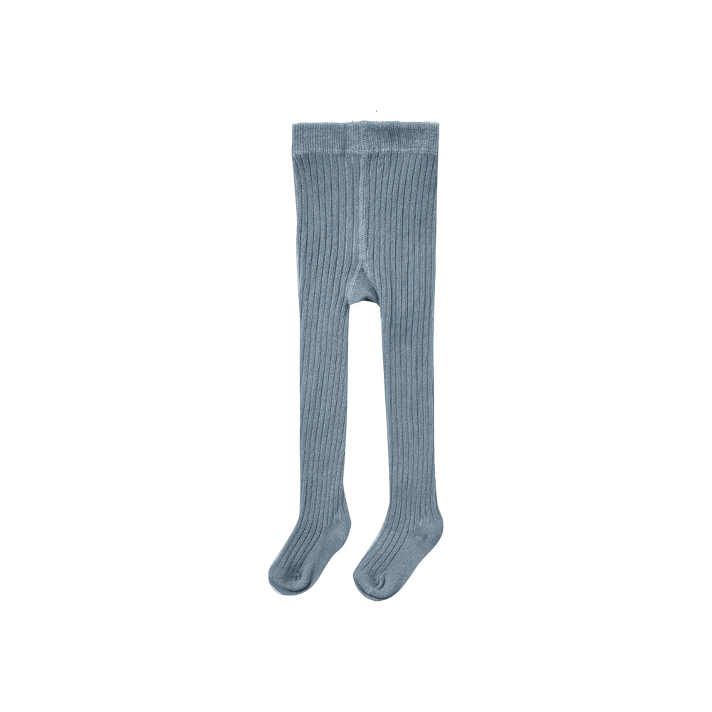 Quincy Mae baby and toddler tights in ocean blue, front view, soft cotton blend