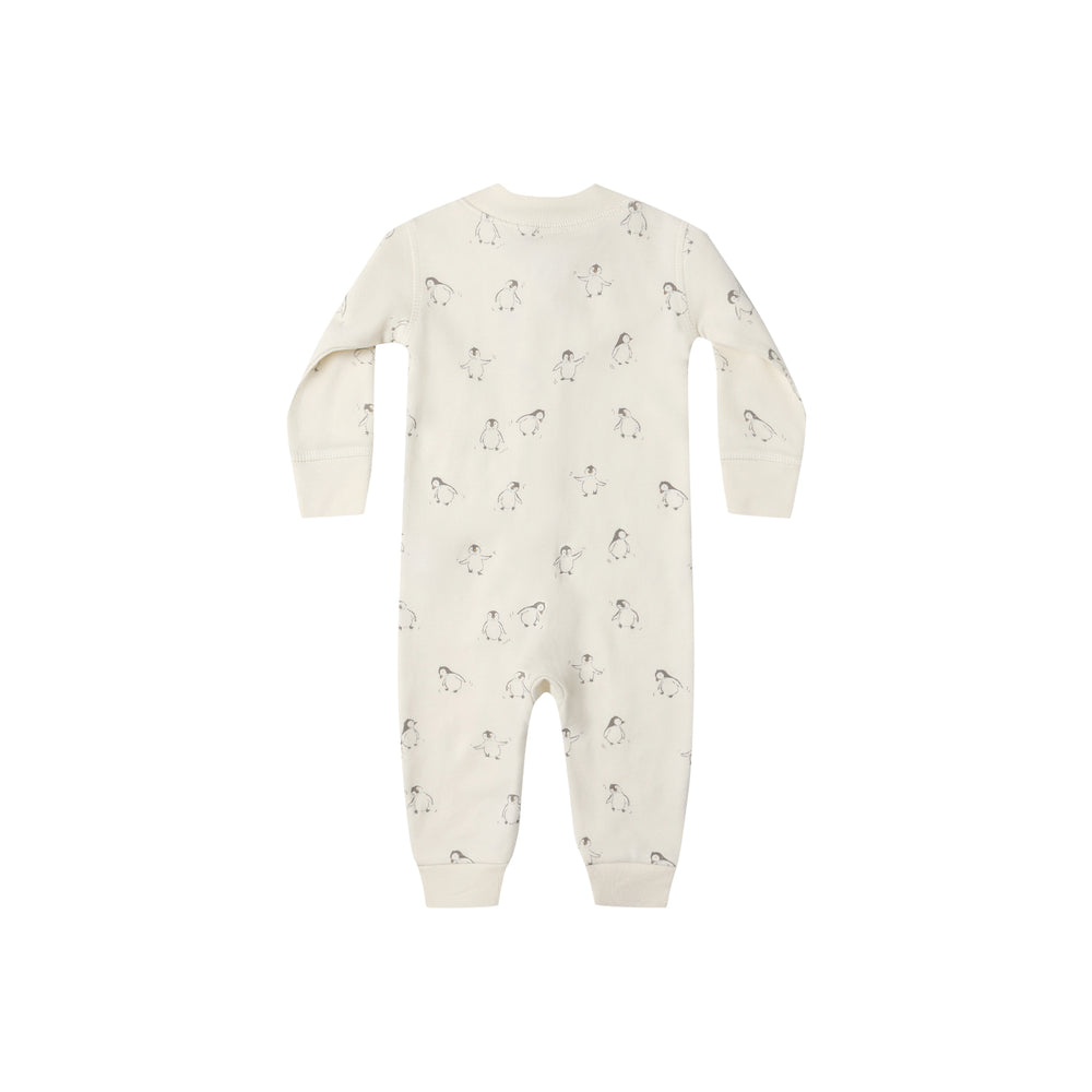Back view of Quincy Mae Zip Long Sleeve Sleeper showing full penguin pattern.