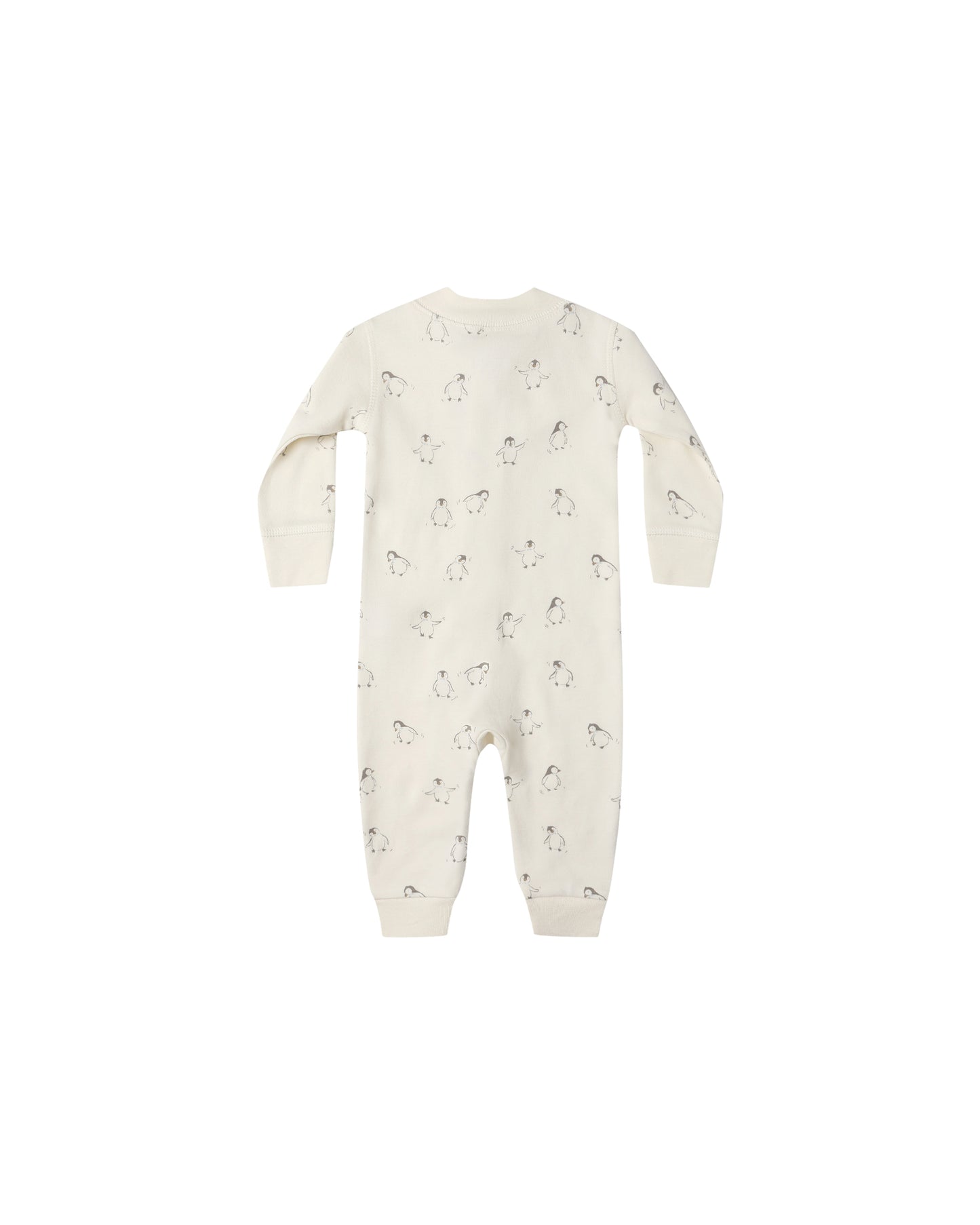 Back view of Quincy Mae Zip Long Sleeve Sleeper showing full penguin pattern.