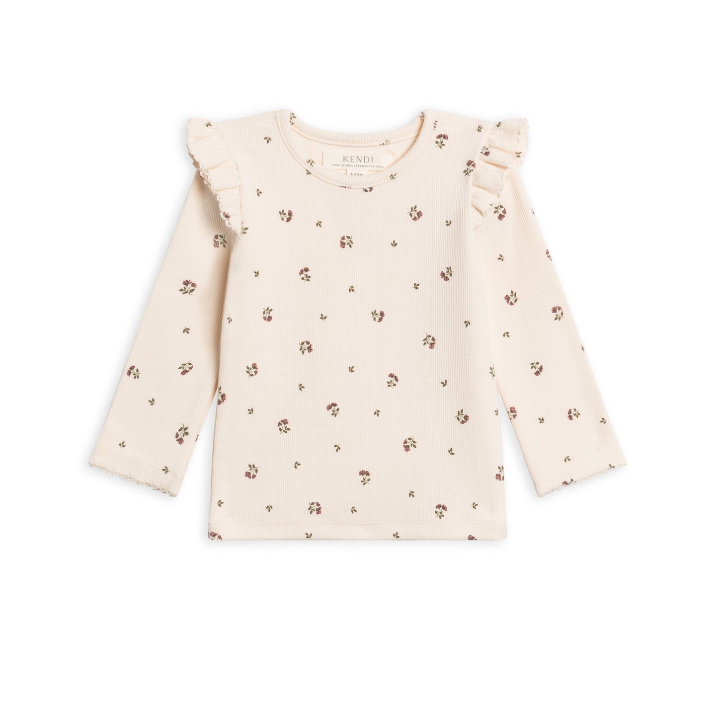 Rina ribbed ruffle long sleeve top in organic cotton by Colored Organics