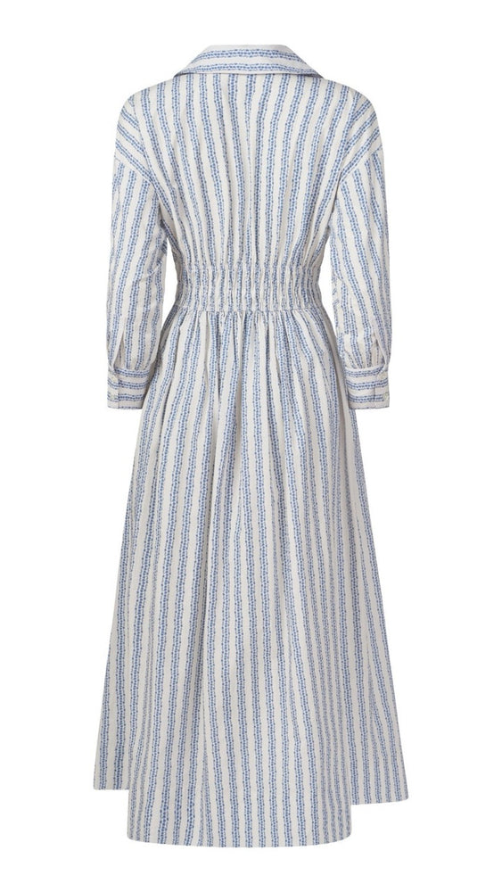 
                      
                        Back view flat lay of the Sable Dress in floral stripe, highlighting breezy maxi silhouette and flowy fabric.
                      
                    