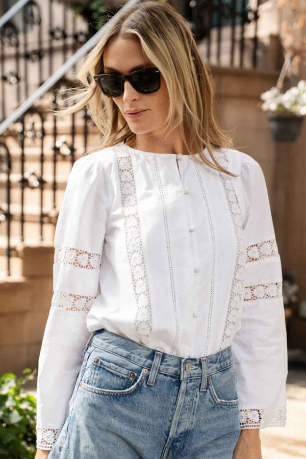 Sail to Sable Cotton Lace Button Front Top — spring women's boutique Grace and Haven Essex CT