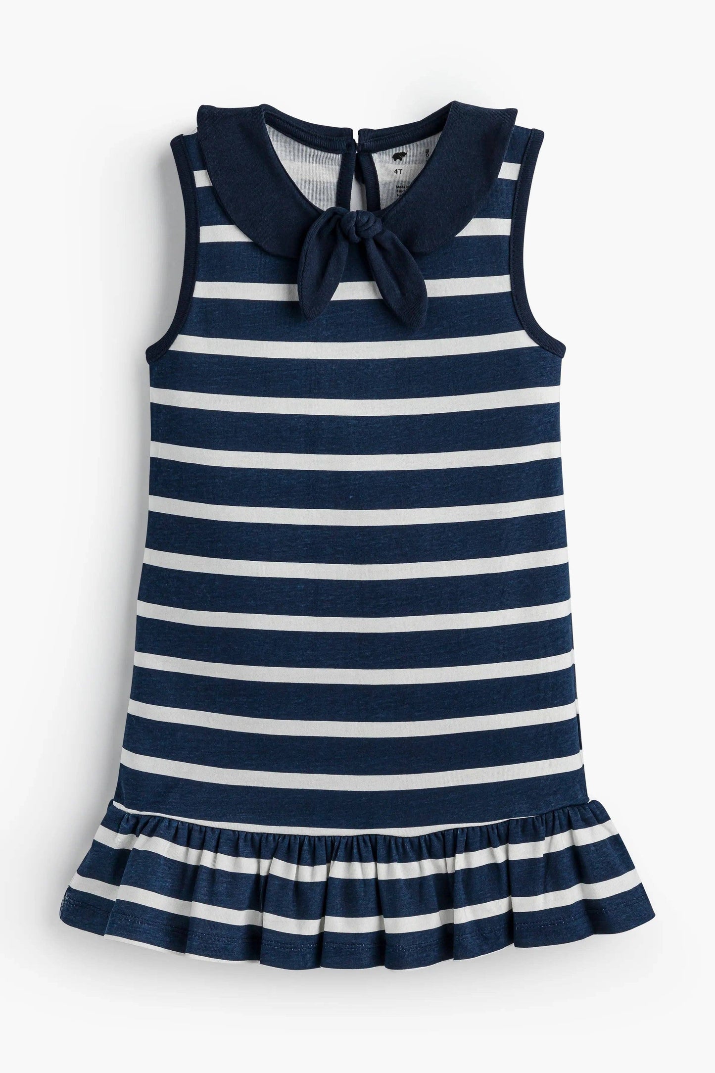 Flat lay of Girls Sailor Dress in Sailor Stripes showing full length and drop waist silhouette