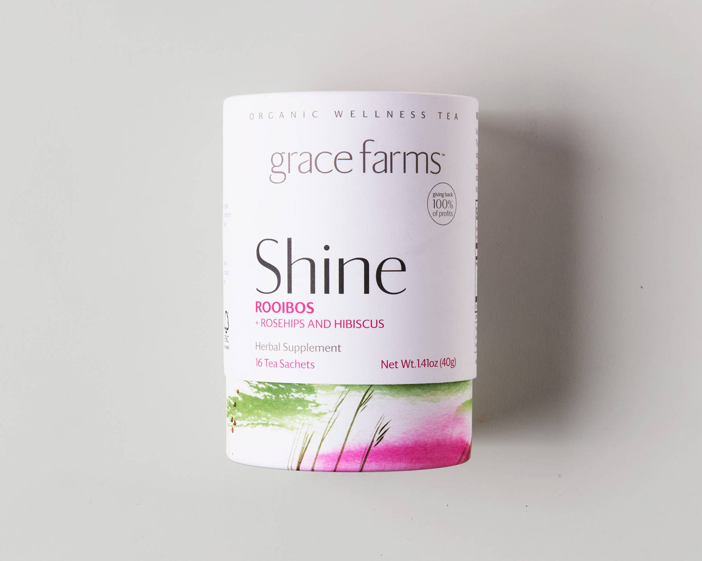 Shine tea by Grace Farms – rooibos, hibiscus, rosehips, and botanicals for skin and detox