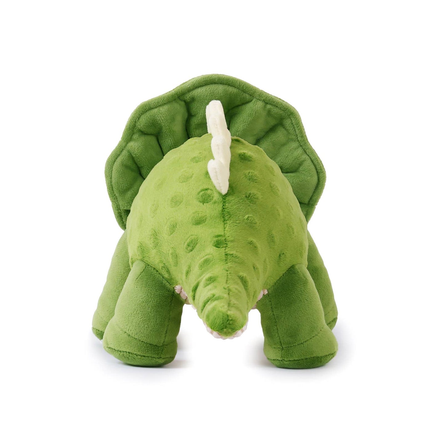 Flatlay of Spike Triceratops soft toy showing weighted dinosaur plush made with eco-friendly materials