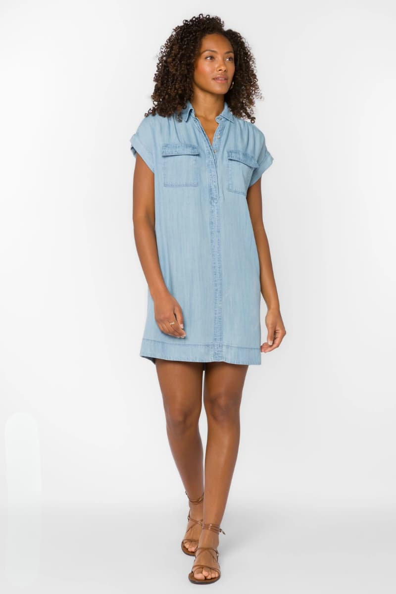 Woman wearing Starla Classic Indigo Dress in TENCEL™ lyocell mini — Grace & Haven, Essex CT