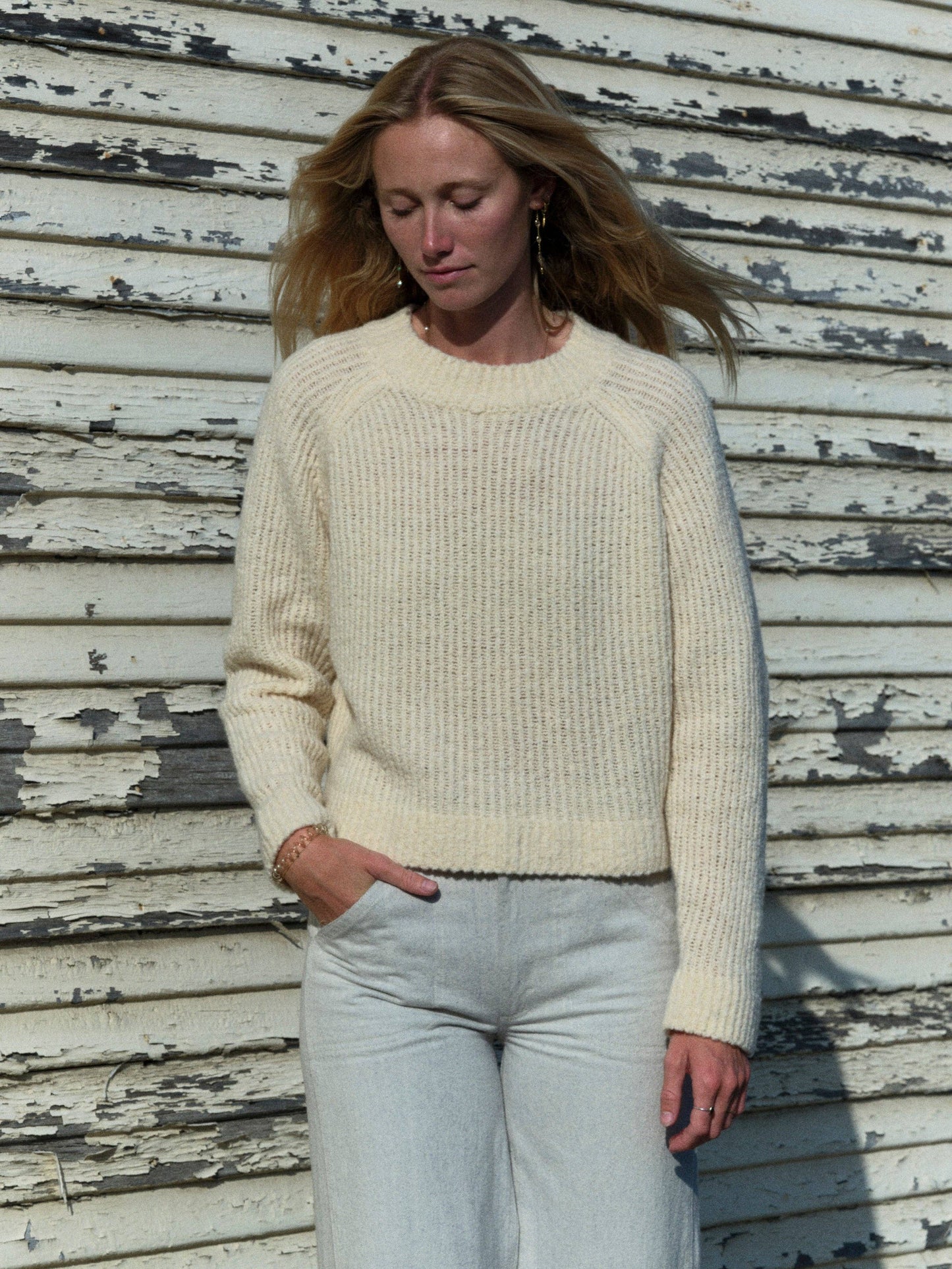 Teddy Sweater front view showing oversized cozy fit and cashmere-like merino wool texture