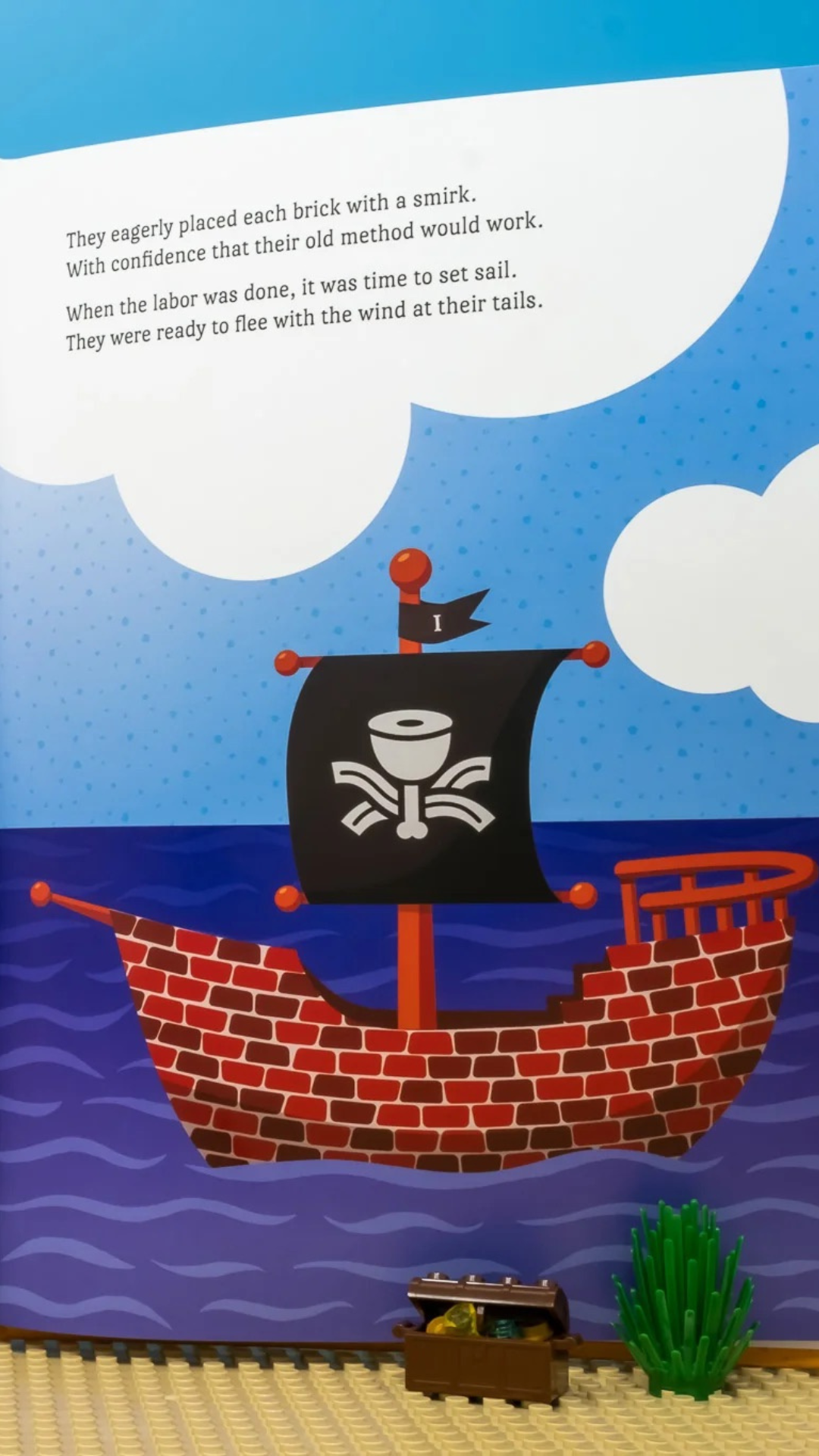 Interior illustration of the pirate pigs preparing to build their ships in “The Three Pirate Pigs” children’s book by a local Minnesota author.