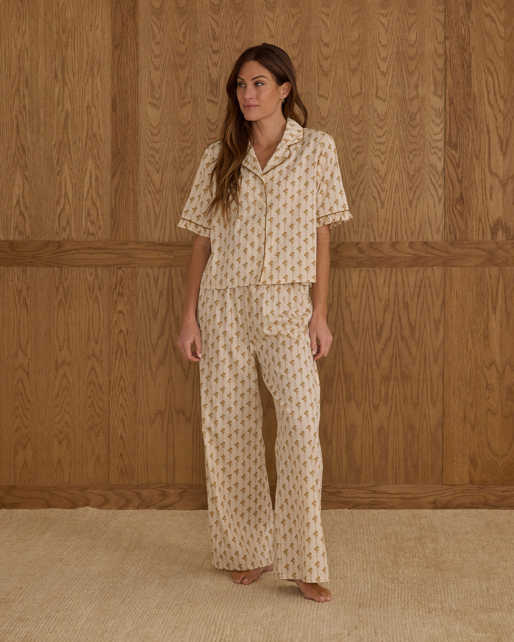 Rylee + Cru Women’s Woven Pajama Set – Golden Bloom Floral Sleepwear