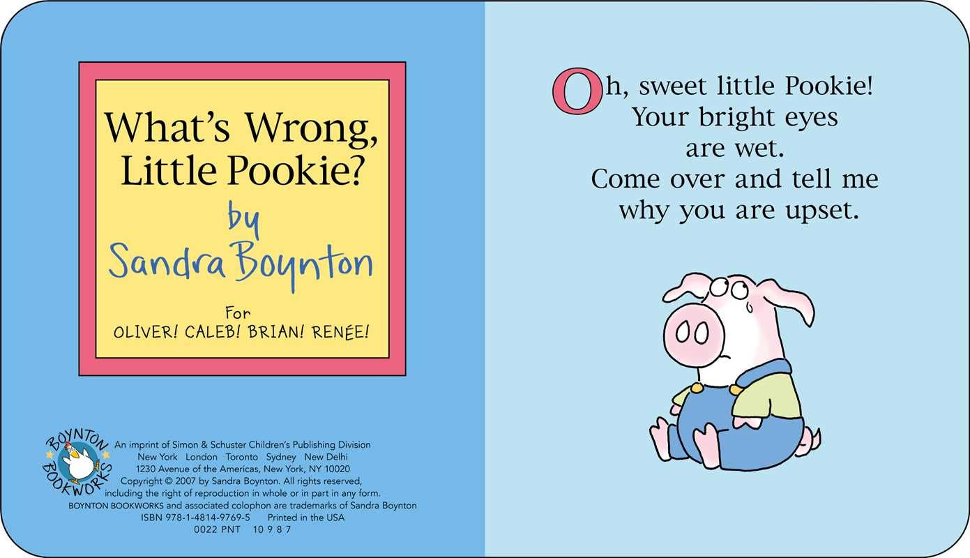 Close-up of the interactive pages inside What’s Wrong, Little Pookie? board book