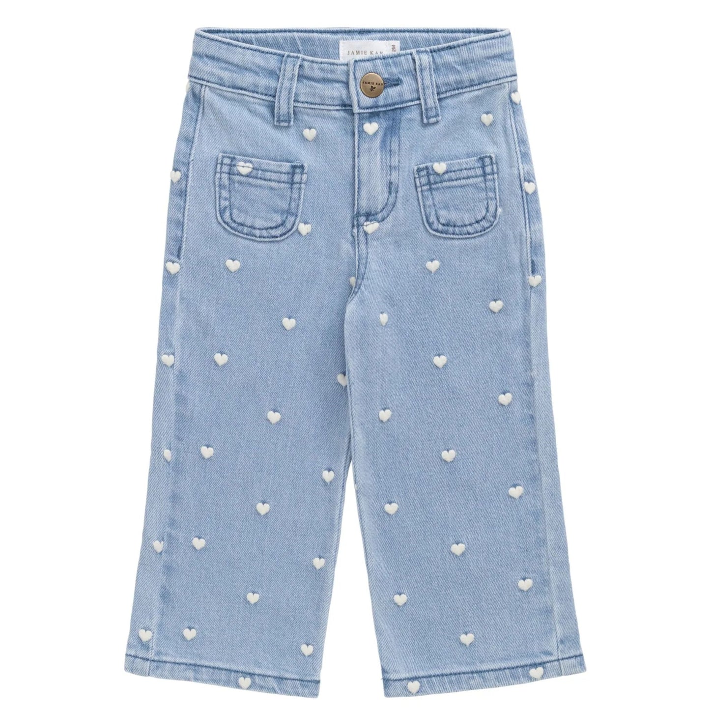 Jamie Kay Yvette Petite Heart Denim organic cotton pants flat lay
