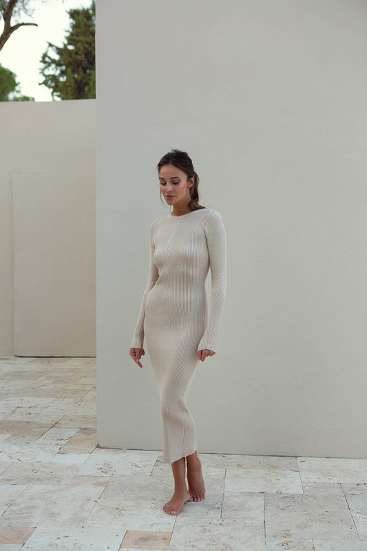 Round Neckline Geometric Knitted Midi Dress - Grace & Haven