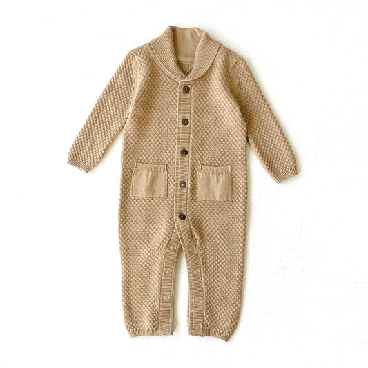 Milan Shawl Sweater Knit Organic Cotton Baby Jumpsuit - Grace & Haven