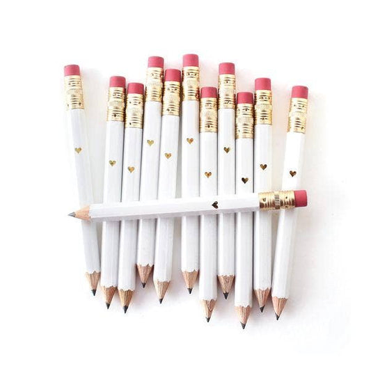 Mini Pencils - Gold Heart/White - Grace & Haven