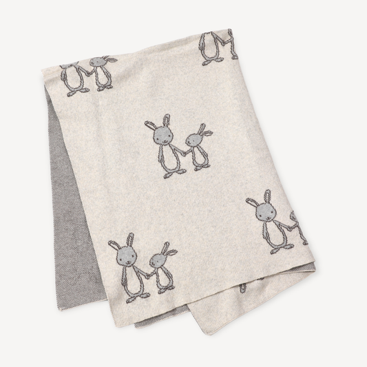 Bunny - Organic Cotton Jacquard Sweater Knit Baby Blanket - Grace & Haven