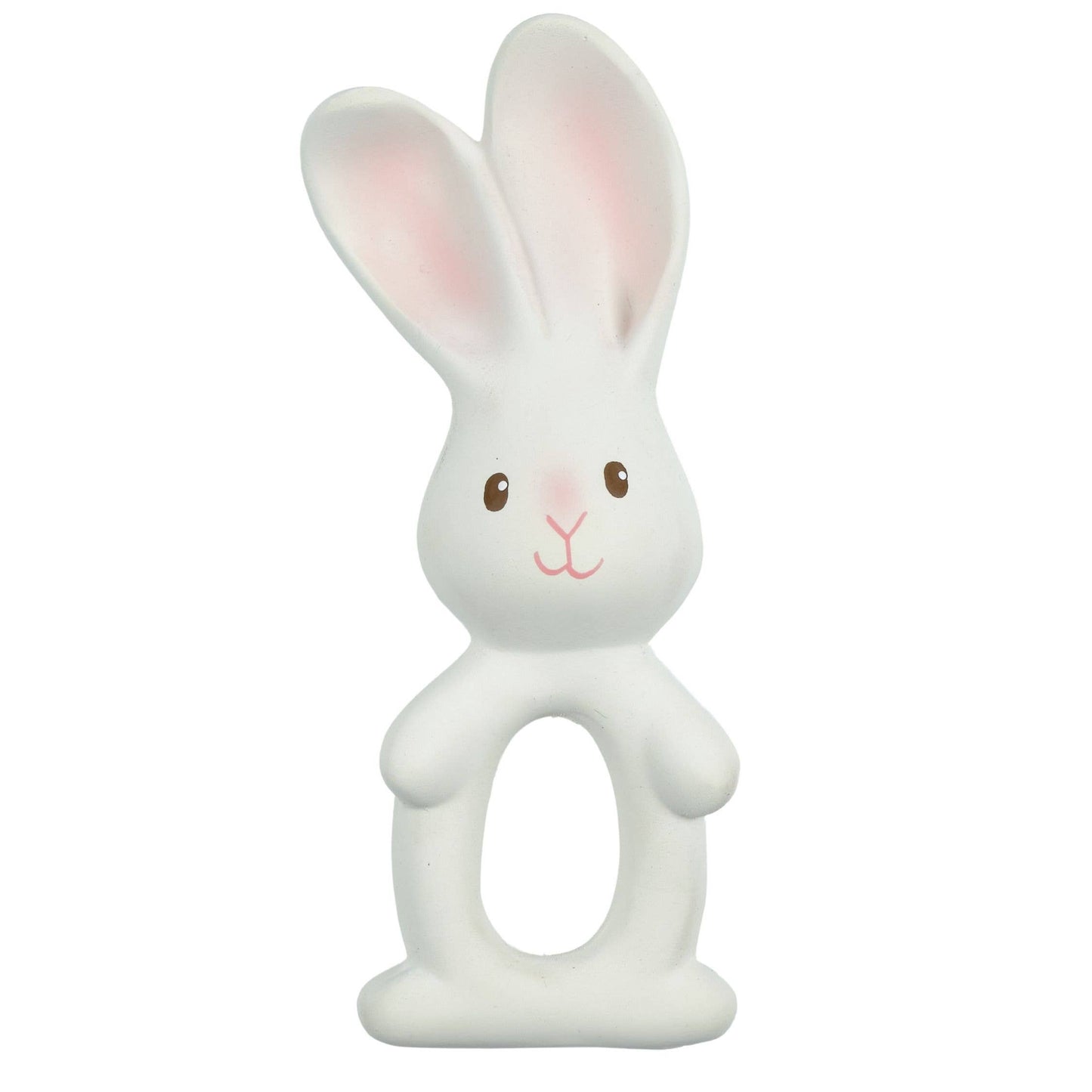 Havah the Bunny made from organic natural rubber, gentle rattle toy for babies.