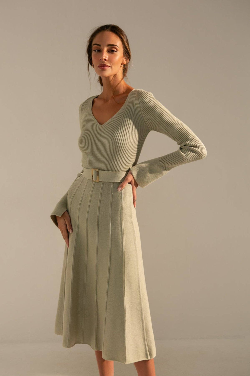 Stephanie Belted Dress in Olive - Grace & Haven