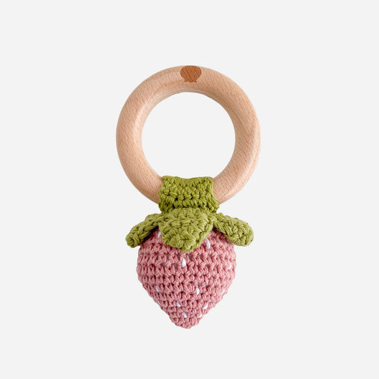 Cotton Crochet Strawberry Rattle Teether - Grace & Haven