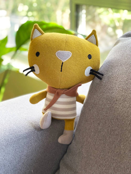 Remi Cat Organic Cotton Stuffed Animal Baby Kid Toy: Mustard / One Size - Grace & Haven
