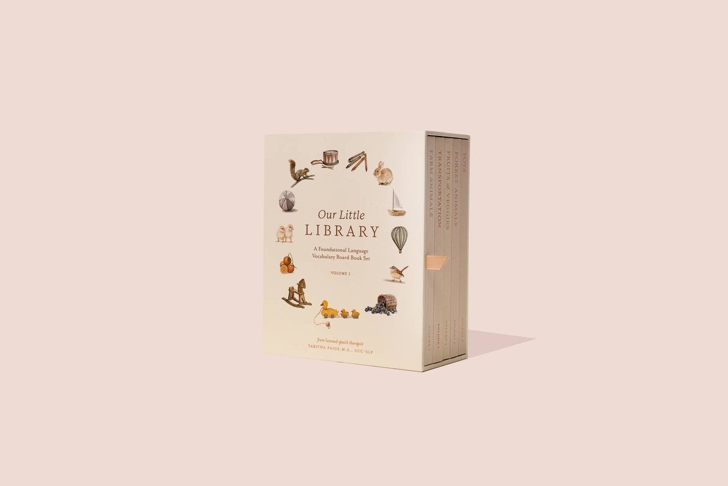 Flat lay of Our Little Library Books Box Set showing all 5 illustrated board books