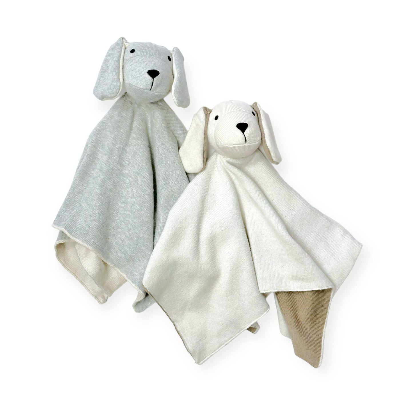 Puppy dog organic cotton baby lovey security blanket available in natural or heathered grey