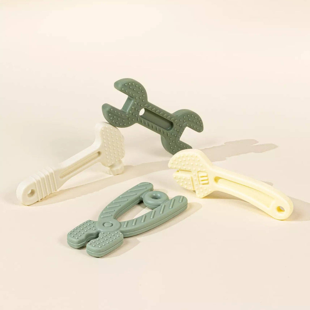 Set of 4 Silicone Tools Baby Teethers & Toys – a set of safe, durable silicone teethers designed for babies, perfect for soothing gums and encouraging sensory play. These versatile toys come in fun shapes and are gentle on little teeth, ideal for teething relief and early development.